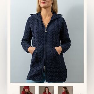 Aran Craft Irish made Wool Hooded Coatigan with Celtic Knot Zipper Pull